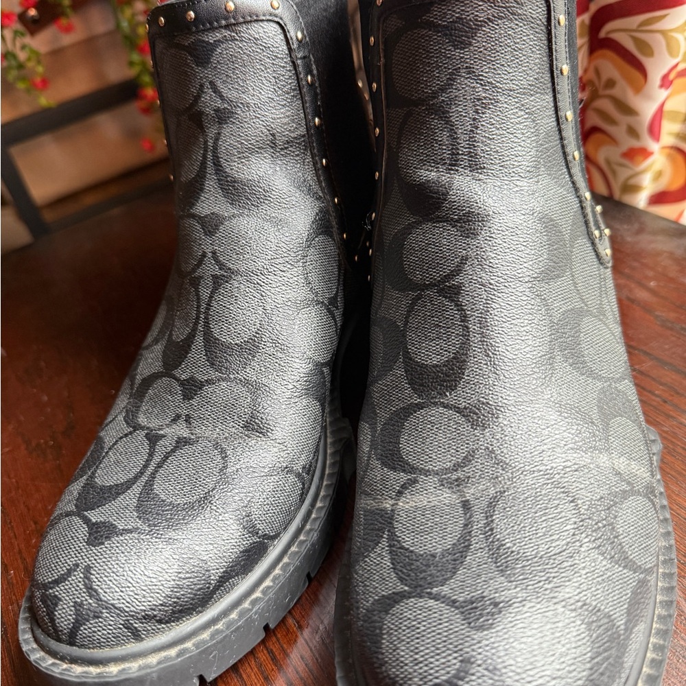 Coach Black Monogram Studded Boots
